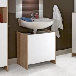 Meuble sous-vasque DOVA design chêne 2 portes blanches