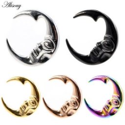 Alisouy – boucles d'oreilles en acier inoxydable 1 pièce 316l lune visage humain poids