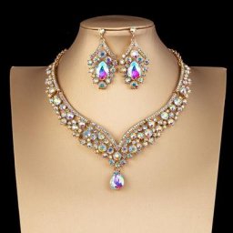 Ensemble de boucles d'oreilles et collier ras du cou en cristal AB Bijoux de mariée avec strass