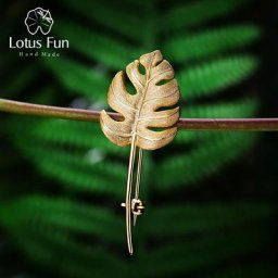 Lotus Fun – broches feuilles Monstera créatives en argent Sterling 925 Bijoux fins faits à la main