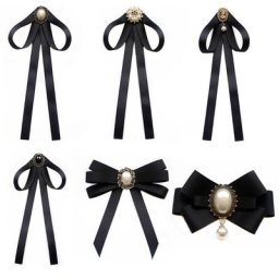 Broche de cravate Vintage Imitation de perles ruban broche nœud papillon pré-attaché collier