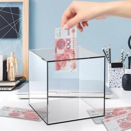 Tirelire en acrylique transparent moderne tirelire carrée boîte d'économie d'argent de grande