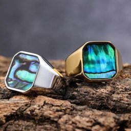Bague géométrique en acier inoxydable pour hommes et femmes coquille naturelle colorée bracelet de