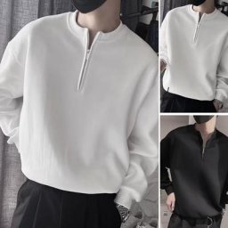Sweat-Shirt à Manches sulfet Col Rond pour Homme Vêtement Décontracté Solide avec Fermeture
