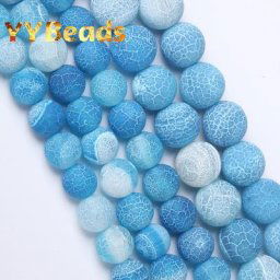 Perles naturelles d'agates bleu mat bleu ciel veines de Dragon craquelées pour la fabrication de