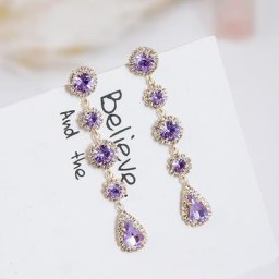 Boucles d'oreilles longues goutte d'eau rondes violettes pour femmes breloque de luxe biscuits