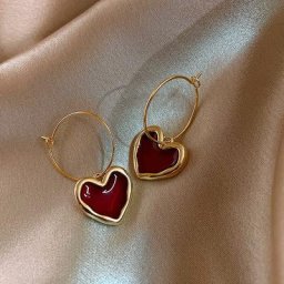 Boucles d'oreilles en forme de cœur pour femme et fille en émail couleur or métal amour