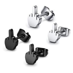 Tpistolet ova-Boucles d'Oreilles Doigt Moyen pour Femme Acier Inoxydable Punk Rock Hip-Hop