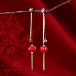 Boucles d'oreilles lanterne rouge de style chinois pour femmes bijoux d'oreille féminins long