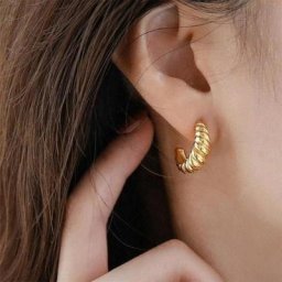 Boucles d'oreilles croissant en forme de C en acier inoxydable pour femmes créoles en or épais