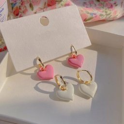 Korean Pink Peach Heart Dangle Earrings For Women Fashion Y2K Aesthetic Enamel Geometric Square