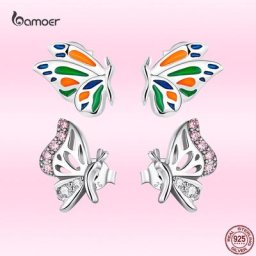 Bamoer – boucles d'oreilles papillon pour femmes en argent Sterling 925 colorées Animal