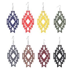 Boucles d'oreilles labyrinthe en bois découpé au laser boucles d'oreilles goutte aztèques rouge