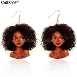 SOMESOOR – boucles d'oreilles noires en bois naturel pour fille africaine impression des deux
