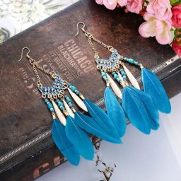 Boucles d'oreilles géométriques en alliage pour femmes longues pampilles perle de riz plume mode