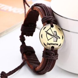 Bracelet en alliage de Bronze à la mode bijoux Punk en cuir avec signes du zodiaque
