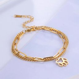 Skyrim-Bracelet Double Couche en Acier Inoxydable pour Femme Empreinte de Patte de Chien et de