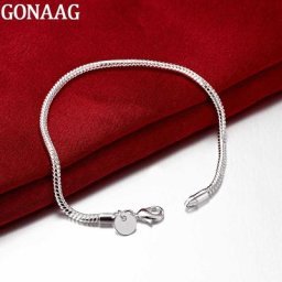 Bijoux en argent Sterling 925 pour hommes et femmes Bracelets en chaîne serpent de 3mm à la mode