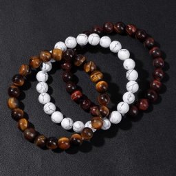 Bracelet en Pierre Naturelle pour Homme et Femme Ensemble de Perles Œil de Tigre Hématite