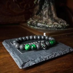 Bracelet loup pour hommes et femmes brassard en pierre de tigre vert pierre de lave cadeaux de