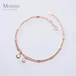 Modian-Bracelet en argent regardé 925 pour femme étoiles CZ brillantes coeurs d'amour bijoux