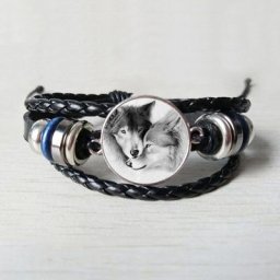 Bracelet Totem Loup Cangyuan en Cuir Looking Up and Calling Série Animaux Cadeau d'Amis Bijoux