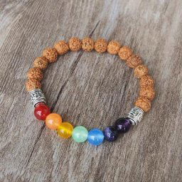 Bracelet de perles en bois de 8MM Rudraksha 7 Chakra fait à la main Mantra de bouddha pour