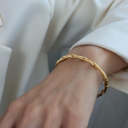 Bracelet manchette en bambou plaqué or 18 carats pour femme bijoux hypoallergéniques en acier