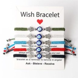 Bracelet tressé porte-bonheur pour femmes et hommes réglable bleu turc mauvais œil breloque à