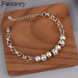 FOXANRY-Bracelets en argent pour documents INS Fashion Hip Hop Vintage Simple Perles rondes