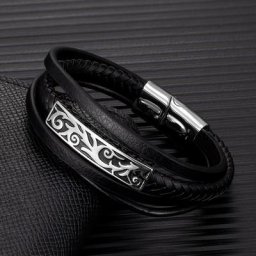 MKENDN – Bracelet en cuir multicouche pour hommes accessoires sculptés Vintage Bracelet en acier
