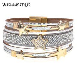 WELLMORE – bracelets étoile en alliage de Zinc pour femmes bijoux de luxe style bohème en cuir à