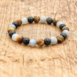 Bracelet en Pierre d'Oeil de Tigre Noir Obsidienne Labrumen Breloque Perlée Faite à la Main Bijoux