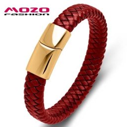 Bracelet en cuir tressé en acier inoxydable pour hommes bijoux punk fermoir magnétique bracelets
