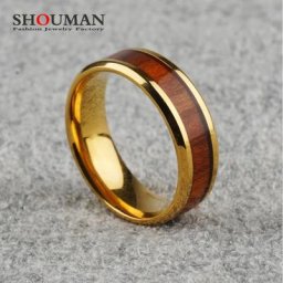 SHOUMAN-Bagues en acier inoxydable pour hommes et femmes incrustation en bois véritable document