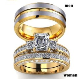 Bagues de Couple couleur or pour hommes et femmes en acier inoxydable ensemble de bagues en Zircon