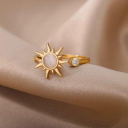 Bague Rotative en Opale de Soleil pour Femme Bijou en Acier Inoxydable Ouvert et Réglable
