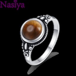 Nasiya-Bague ronde en œil de tigre naturel pour femme bijoux fantaisie style vintage fiançailles