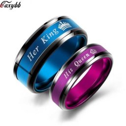 Bague de Couple en acier inoxydable pour hommes et femmes bague de fiançailles bleu violet