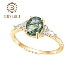 GEM'S BALLET – bague de fiançailles ovale en argent Sterling 925 en Agate mousse naturelle en