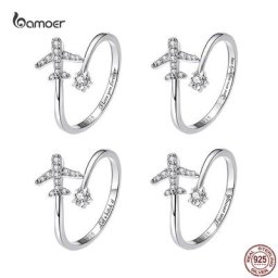 Bamoer – bague en argent Sterling 925 pour femme anneau ouvert avec gravure d'avion en vol cadeau