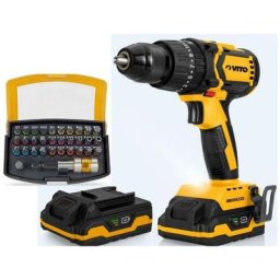 Perceuse Visseuse Brushless 20V + 2 batteries Lithium 2Ah + Coffret 32 Embouts + Chargeur et
