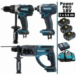 Makita - Pack Power pro 18V: Perceuse 91Nm DDF458 + Perfo 2J DHR202 + Visseuse à chocs 165Nm DTD152