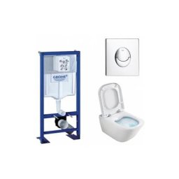 Pack wc Grohe Rapid sl + Cuvette gap Cleanrim Roca + Plaque Chromée