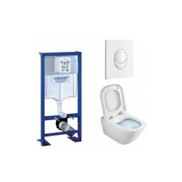 Pack wc Grohe Rapid sl + Cuvette gap Cleanrim Roca + Plaque Blanche