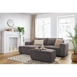 Canapé d'angle fixe Bobochic Canapé d'angle fixe compact nihad velours côtelé avec pouf Angle