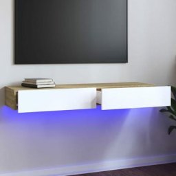 Maisonchic - Meuble tv Banc tv Armoire de rangement avec lumières led Blanc et chêne sonoma