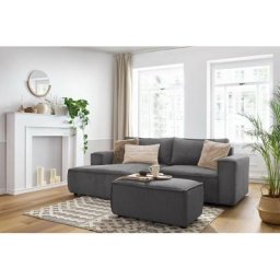 Canapé d'angle fixe Bobochic Canapé d'angle fixe compact nihad velours côtelé avec pouf Angle