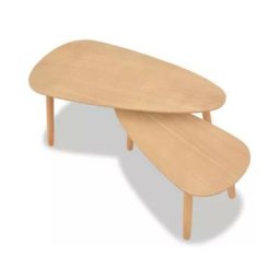 Table basse triangulaire bois clair et pieds pin massif clair Katsa - Lot de 2