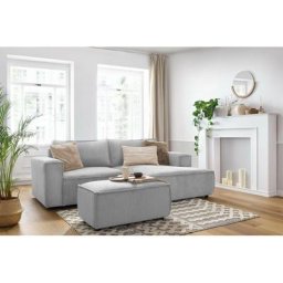 Canapé d'angle fixe Bobochic Canapé d'angle fixe compact nihad velours côtelé avec pouf Angle droit